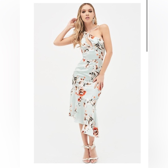 Lavish Alice One Shoulder Cut Out Asymmetric Midi Dress In Floral Print sz 4 - Picture 3 of 16